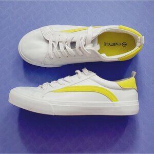 White and Yellow striped Sneakers